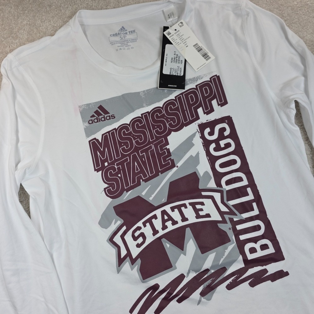 Adidas Mississippi State Bulldogs Women S White Long Slv NCAA Creator Tee NWT